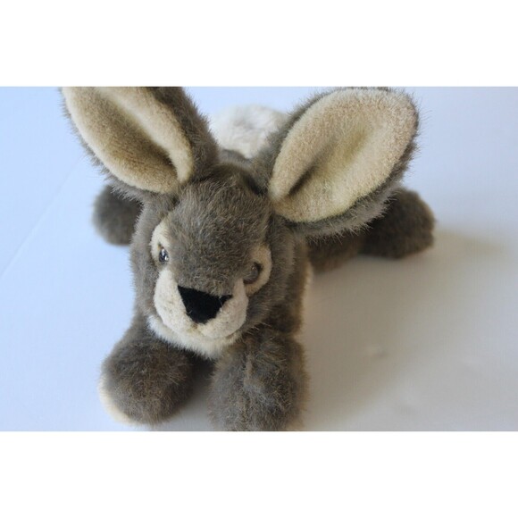 Aurora Plush Bunny Rabbit Stuffed Laying Down Big Ears Brown Realistic 10inch - Picture 2 of 9